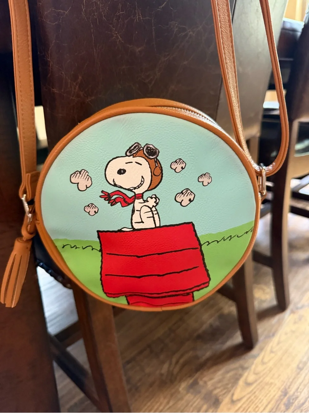 Loungefly Snoopy Round Bag in Tan and Mint